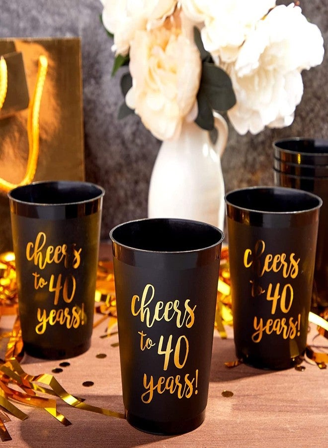 Sparkle and Bash 16 Pack Cheers to 40 Years Plastic Party Cups - 40th Birthday Decorations for Men and Women, Anniversaries (Black Plastic Cups, 16 Oz) - Image 2